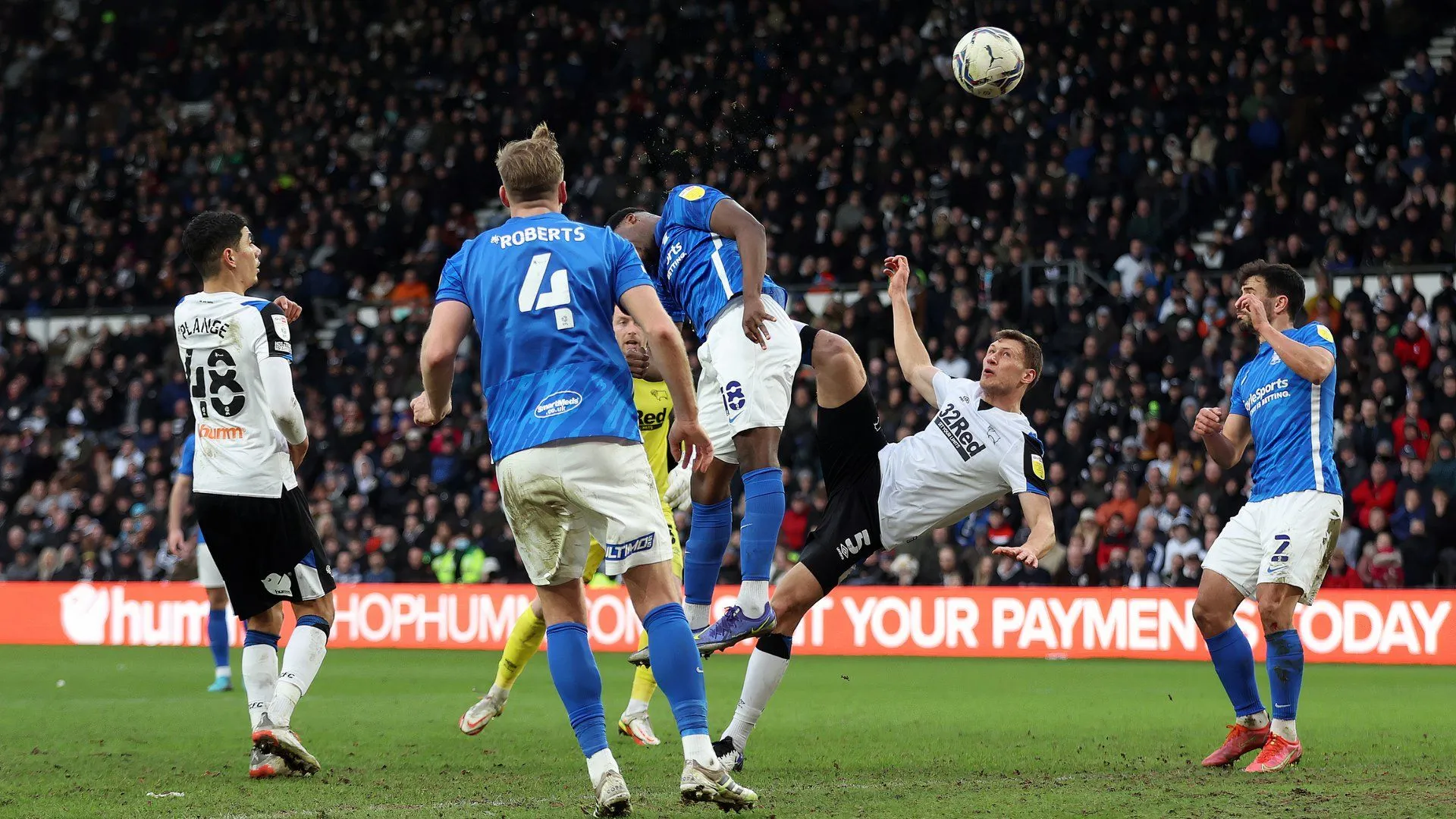 Krystian Bielik của Derby County ăn mừng sau bàn thắng quan trọng