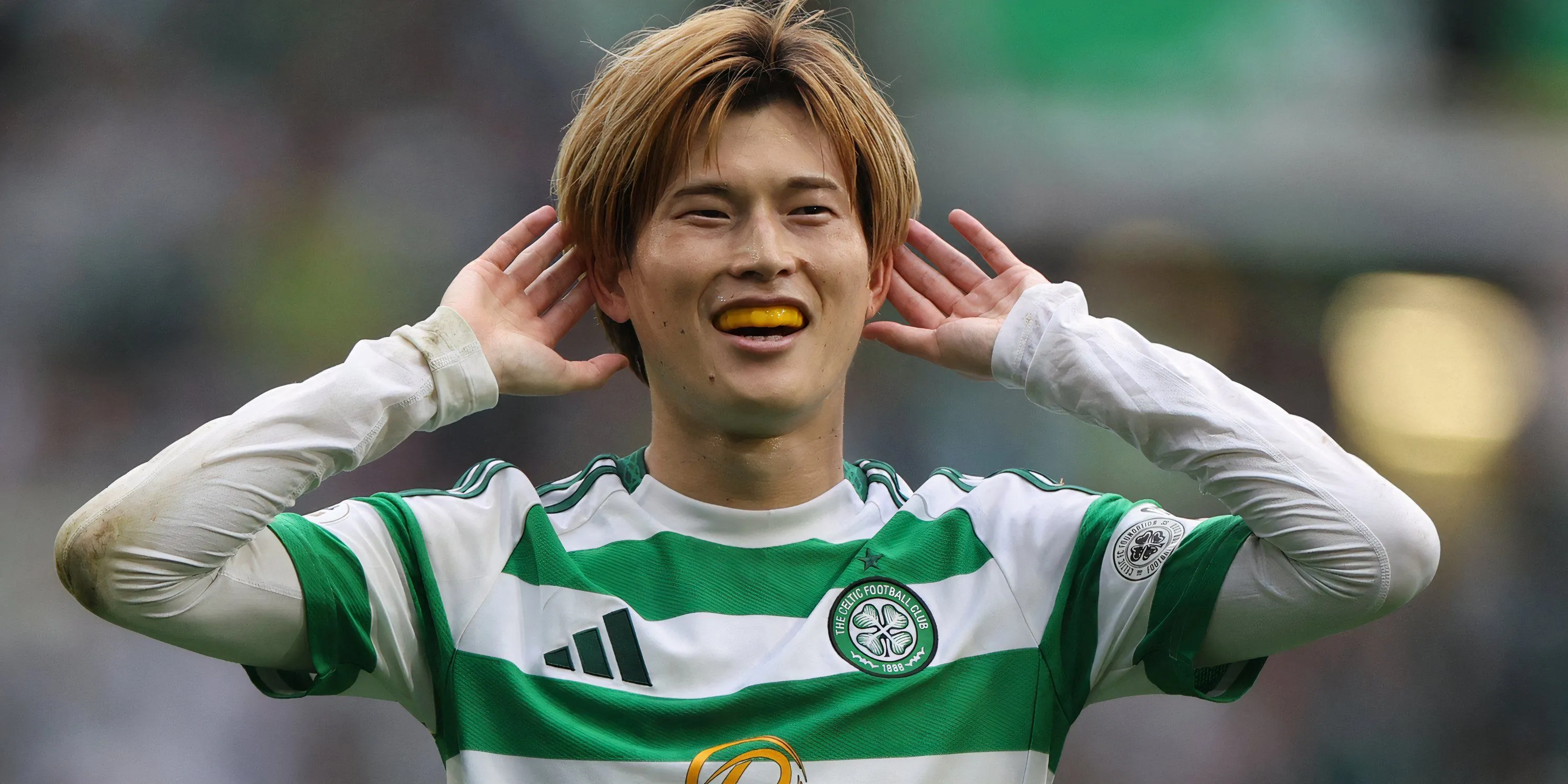 Tiền đạo Kyogo Furuhashi trong trận đấu tại giải VĐQG Scotland, ảnh chụp trước khi anh chuyển đến Rennes.