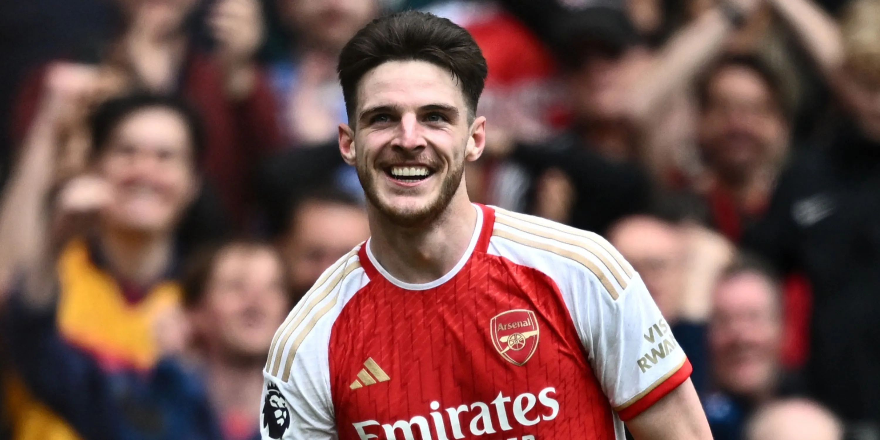 Tiền vệ Declan Rice ăn mừng bàn thắng cho Arsenal trong trận đấu với Bournemouth.